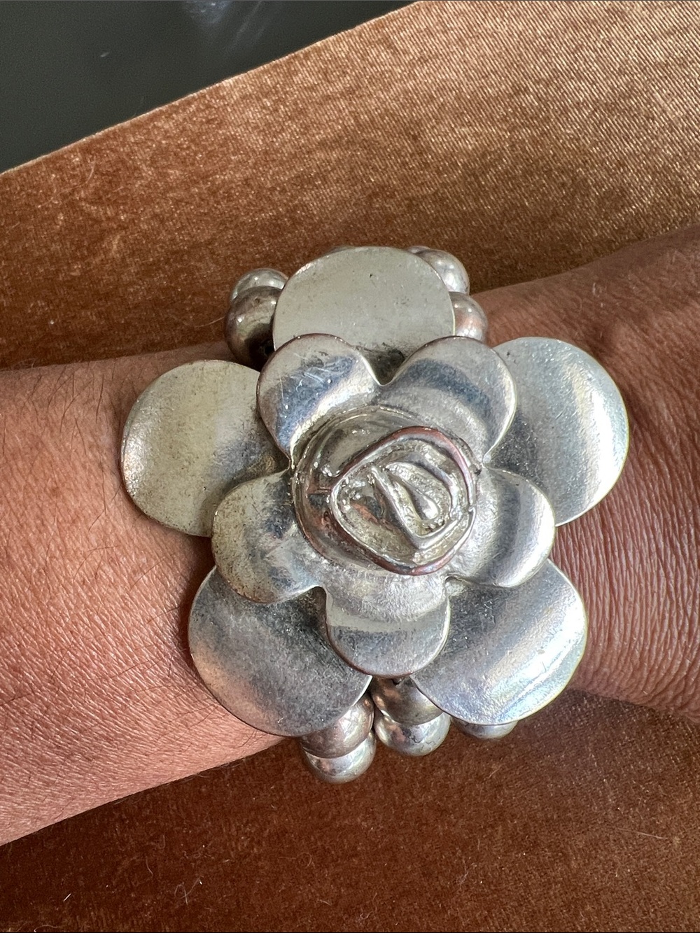 Silver Flower Statement Bracelet - Unbranded